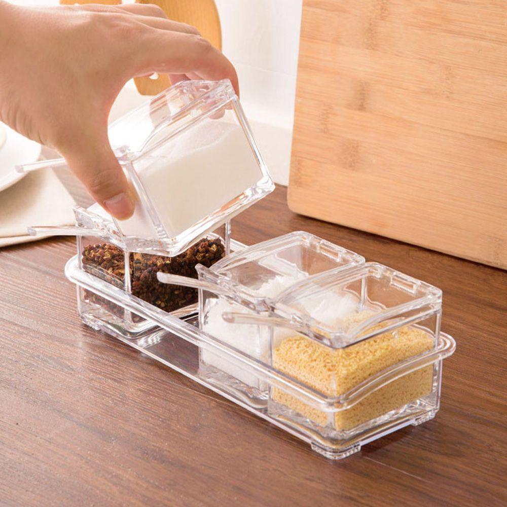 Hộp Đựng Gia Vị Trong Suốt Có Nắp Đậy Và Muỗng Tiện Dụng Cho Nhà Bếp