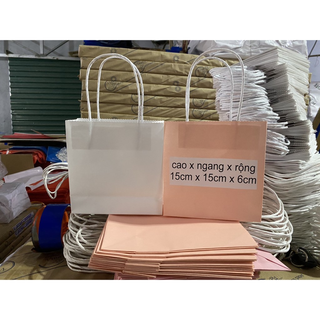 10 Túi 15x15x6cm giấy KRAFT JAPAN quai giấy xoắn cao 15cm ngang 15cm hông 6cm SET 10 CÁI