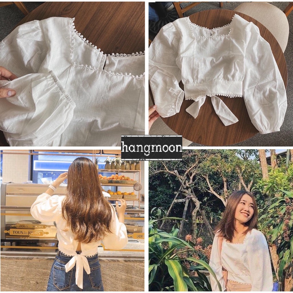 Áo kiểu nữ - áo croptop cột nơ phối ren - AO05