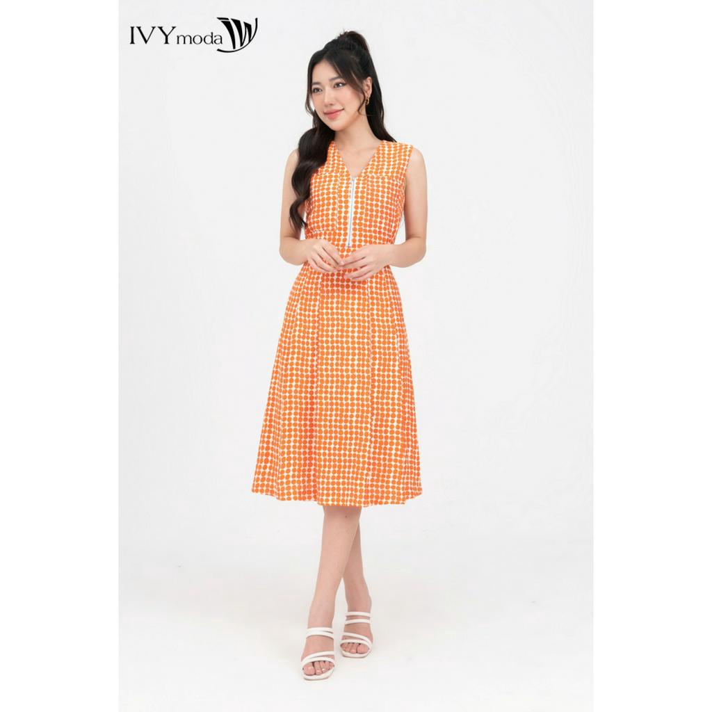 Đầm xòe phối khóa kéo trước nữ IVY moda MS 41M8333