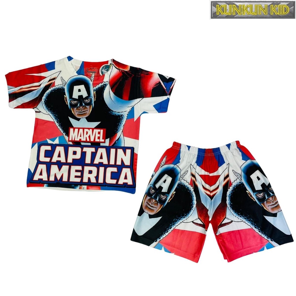 Quần áo trẻ em in 3d tay ngắn captain america size đại 10-60kg Kunkun TP650 thun lạnh co giãn 4 chiều