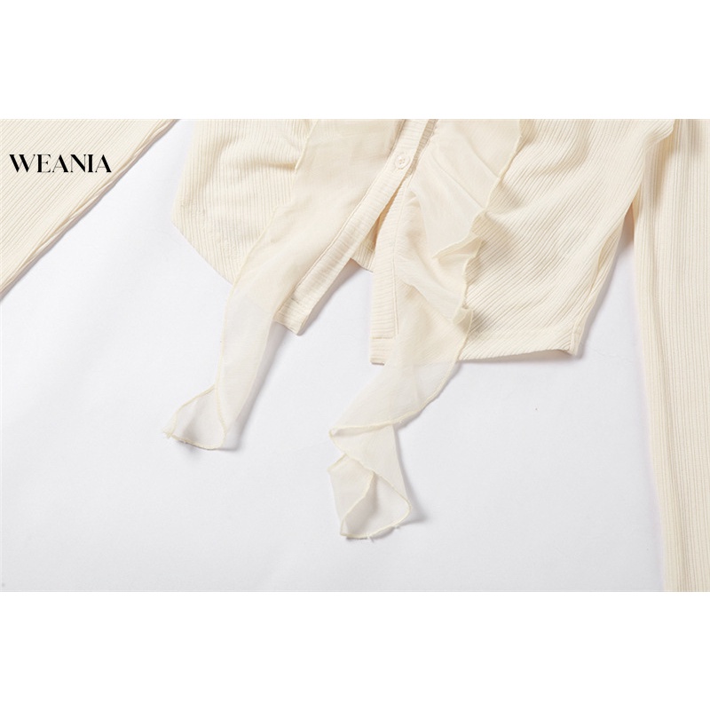 Áo Cardigan Tay Dài Phối Bèo Thời Trang Quyến Rũ Cho Nữ