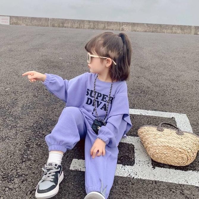 Bộ Quần Áo Cotton Dáng Rộng In Chữ Phong Cách Phương Tây Thời Trang Mùa Thu Cho Bé Gái