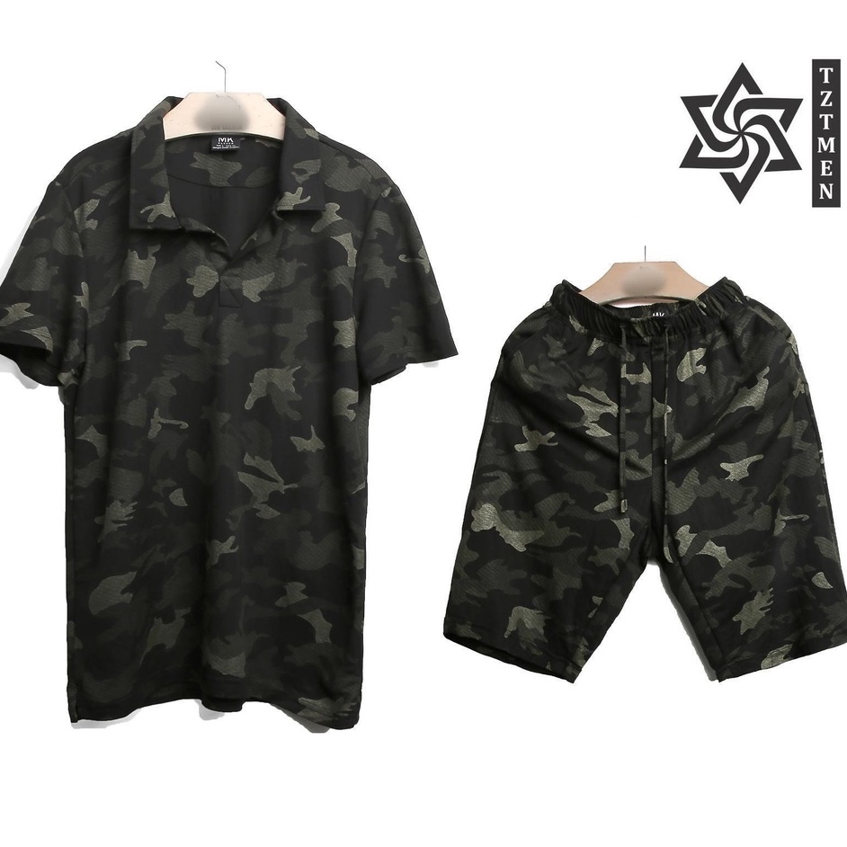 Bộ Thể Thao Nam Camo Cổ Bẻ THƯƠNG Hiệu TZTMEN Chất Liệu Cotton Co Giãn Tốt