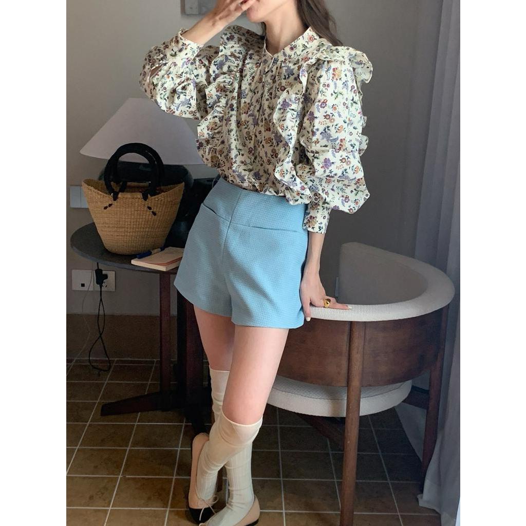 Áo Sơ Mi Hoa Cổ Tròn Dài Tay Dáng Rộng Thời Trang Sành Điệu 61488