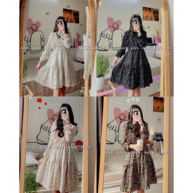 Váy bèo vai hoa nhí 2 màu (ảnh thật shop chụp kèm video cận) | BigBuy360 - bigbuy360.vn