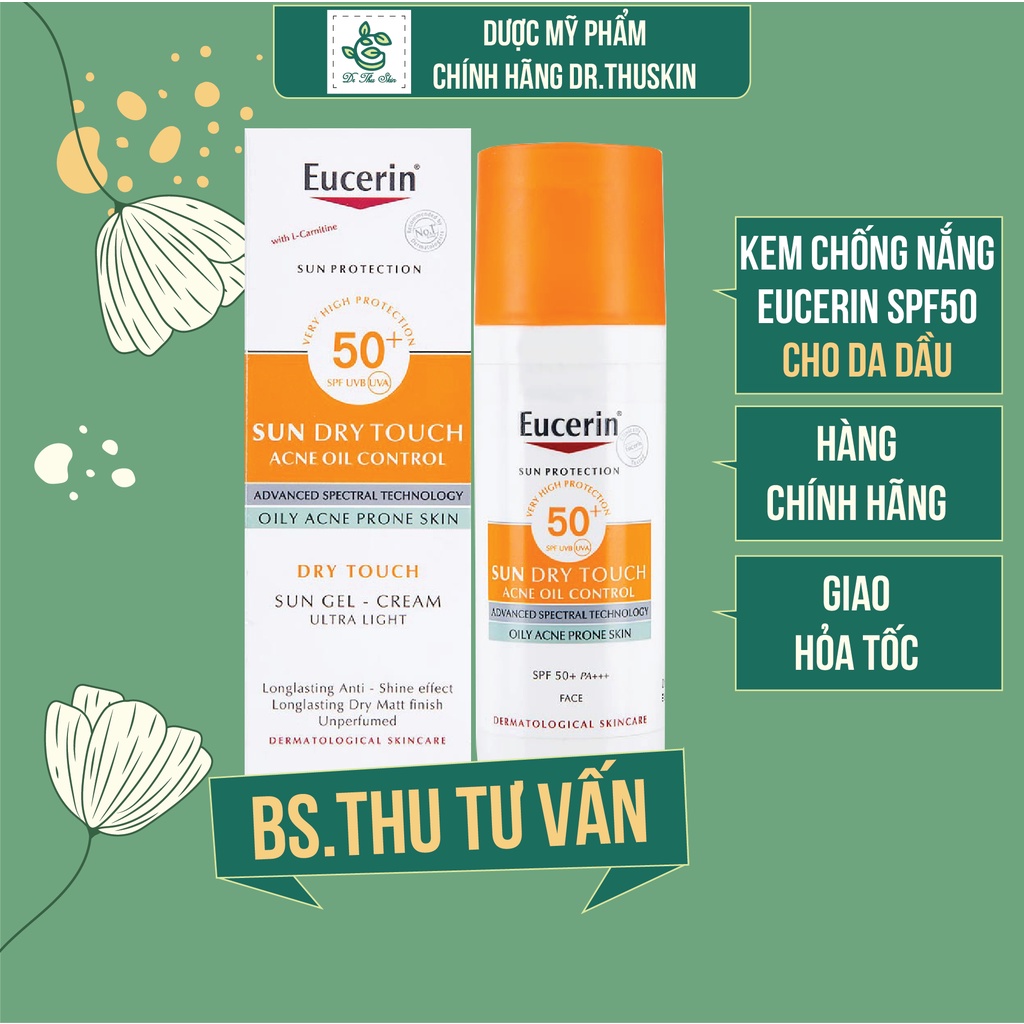 Kem Chống Nắng Eucerin Chính Hãng Cho Da Dầu Mụn Eucerin Sun Gel Cream Oil Control SPF 50+ 50ml