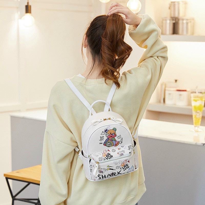 Balo Nữ Mini Phong Cách Hàn Quốc, Balo Gấu Shark Trắng Dễ Thương