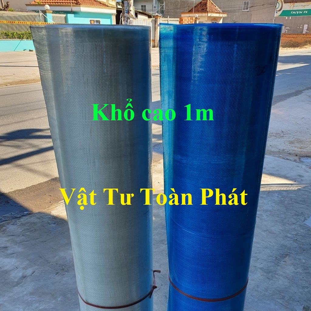 ( Khổ cao 1m ) Tấm tôn nhựa phẳng Caro lấy ánh sáng màu trắng đục/ màu xanh che nắng mưa