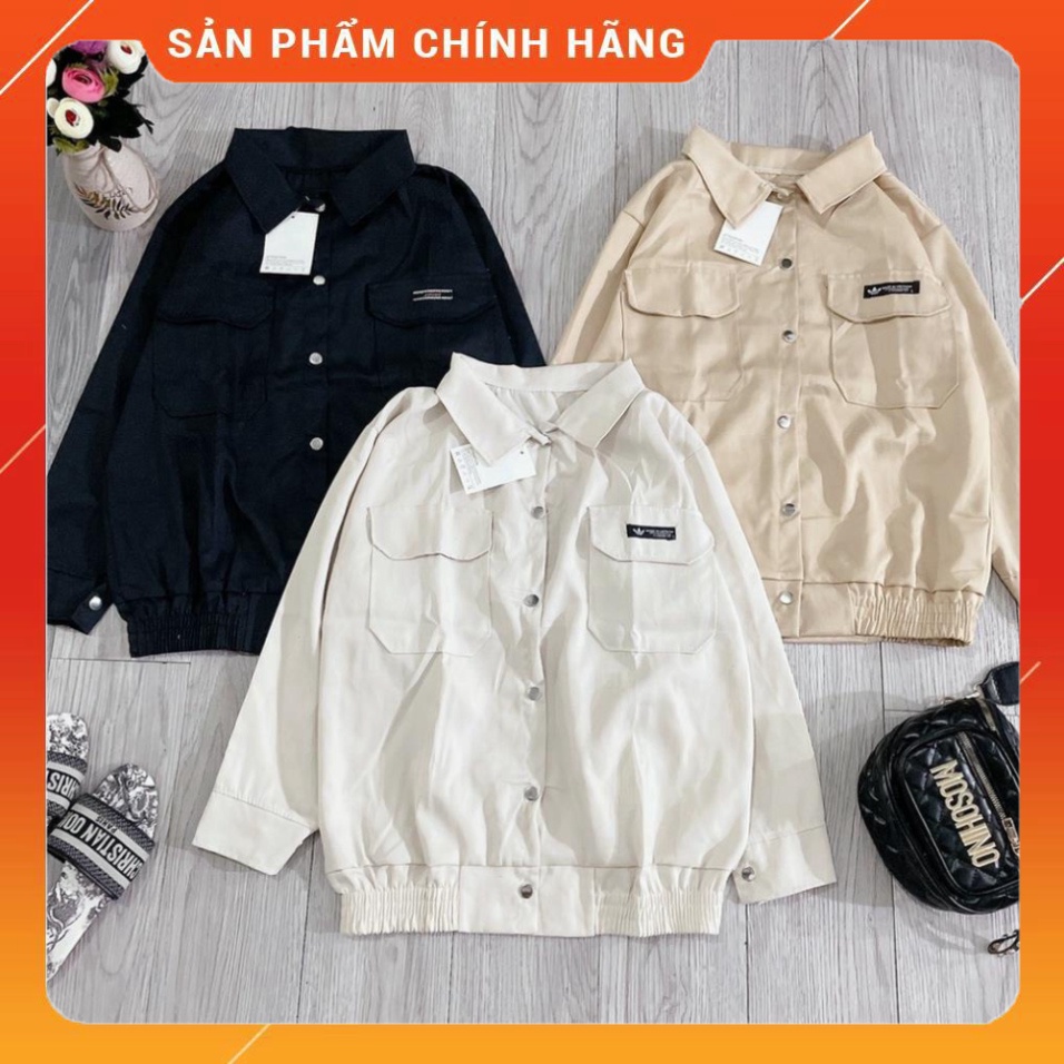 Áo Blaze Kaki Nữ Túi Hộp Dài Tay dưới 62kg  - In Hình Cúc Bấm Dáng Rộng 3 Màu G032 AMI1 | BigBuy360 - bigbuy360.vn