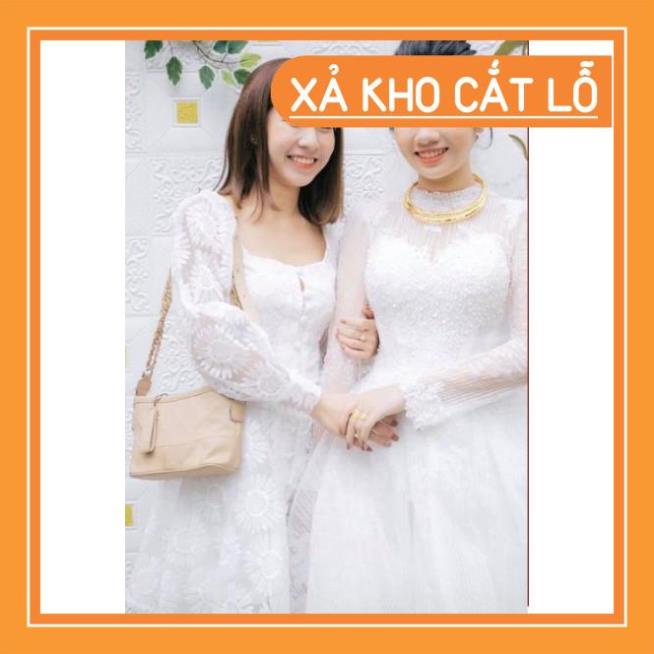 [Quần Áo Hot] Đầm ren hoa cúc tay dài bồng phối nút bọc sang chảnh [KÈM ẢNH THẬT] | BigBuy360 - bigbuy360.vn