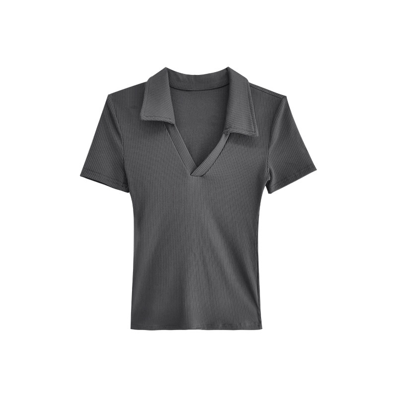 Áo thun MMIOT dệt kim tay ngắn cổ chữ V màu trơn dáng ôm thời trang mùa hè 2023 cho nữ