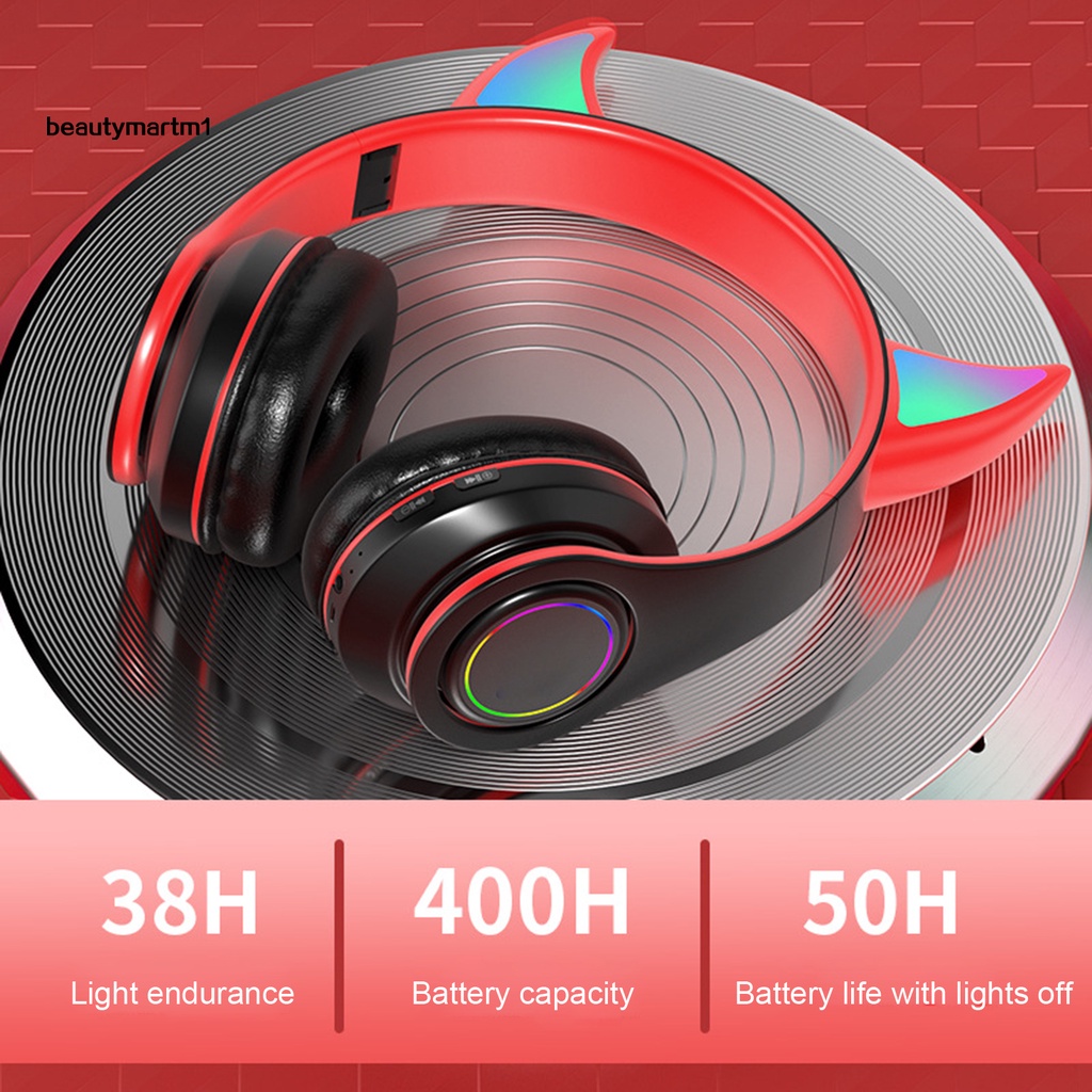 Tai Nghe Bluetooth Không Dây Beautymartm1 Có Đèn LED Hình Tai Quỷ Dễ Thương
