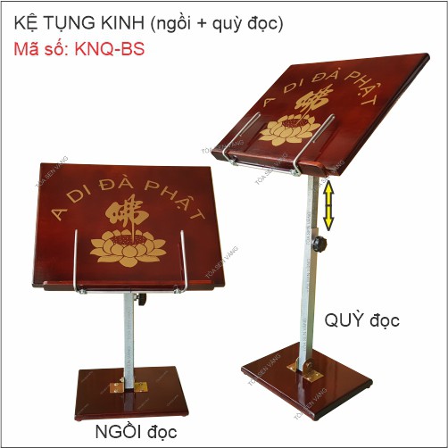 Kệ Đọc Kinh - in bông sen hoặc in bánh xe pháp - có thể điều chỉnh độ cao, sơn bóng mờ hạn chế bị trầy xước