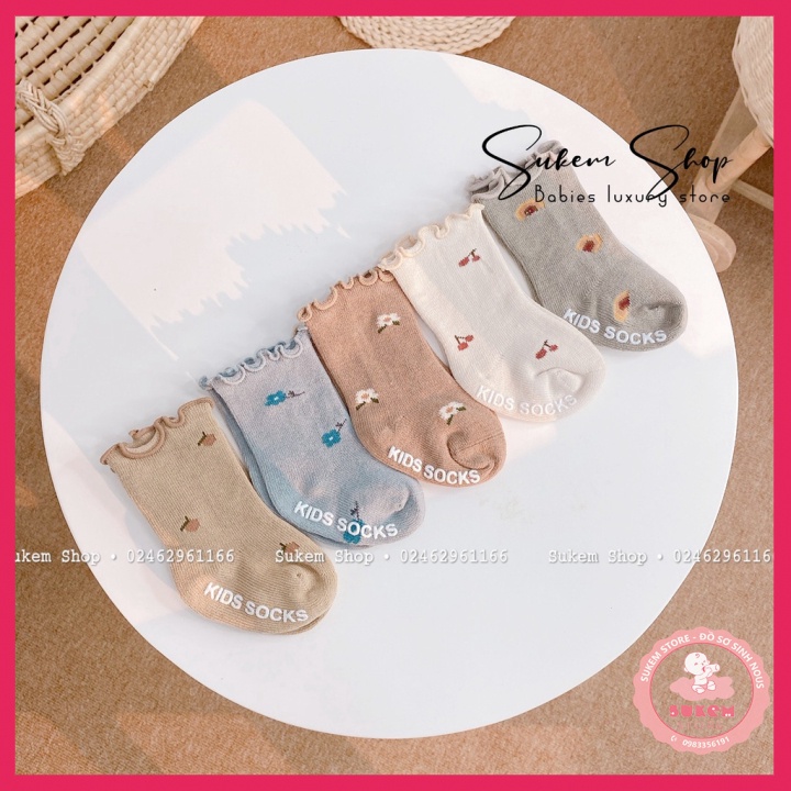 Tất Cho Bé/Set 5 Đổi Tất Cổ Bèo NEMO Dầy Dặn Co Dãn Họa Tiết Xinh Xắn