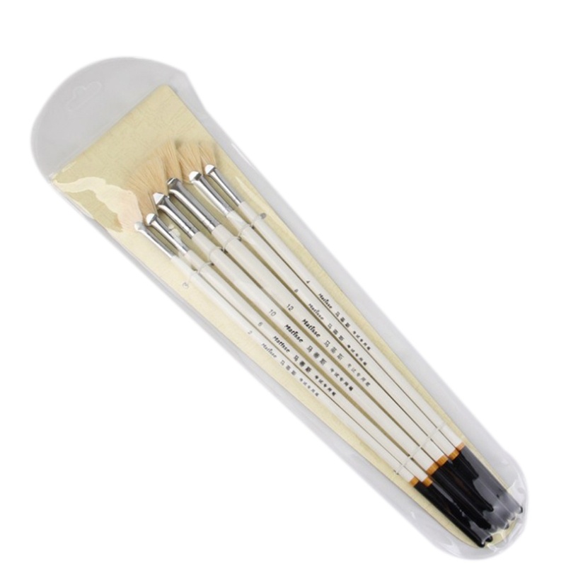 Set 6 cọ vẽ tranh sơn dầu sợi lông heo hình dạng quạt thân gỗ tiện lợi