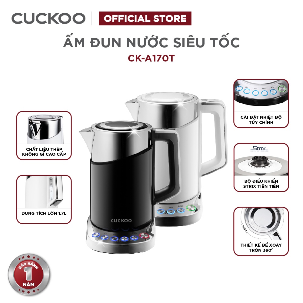 Bình đun siêu tốc đa năng Cuckoo CK-A170T dung tích lớn 1.7L - 1850W - Điều chỉnh nhiệt độ nước - Hàng chính hãng