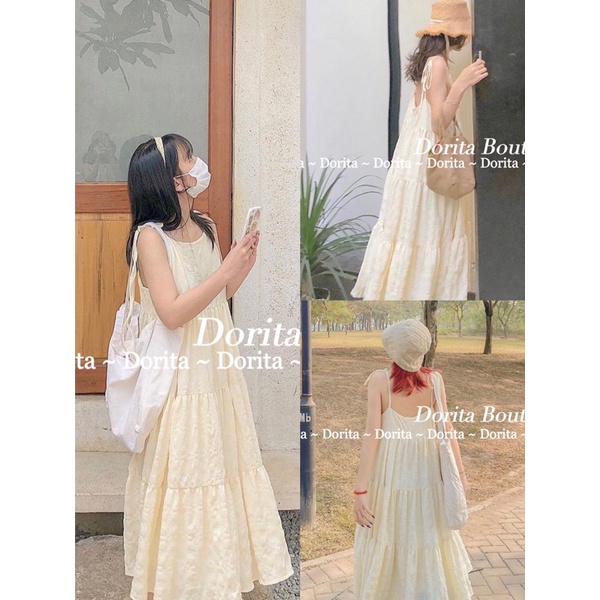 Váy 2 dây Babydoll buộc nơ vai, Đầm 2 dây Đũi xốp buộc nơ vai