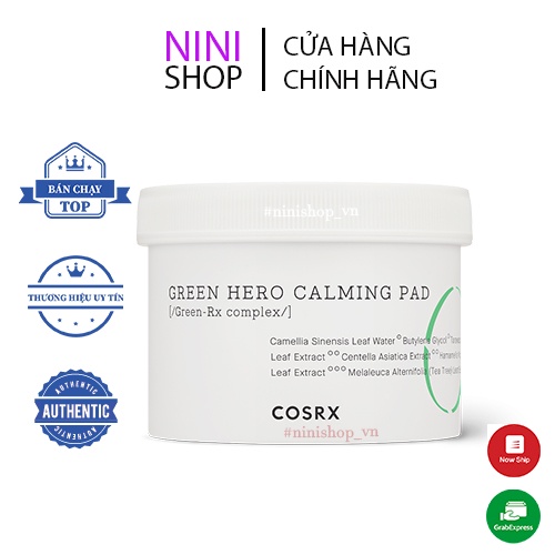 Tẩy da chết, làm dịu da nhạy cảm dạng miếng bông Cosrx One Step Green Hero Calming Pads 70 miếng - NiNiShop