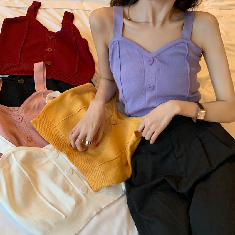 NUZIRO Áo dệt kim 2 dây  màu trơn phong cách Hàn Quốc thời trang mùa hè cho nữ