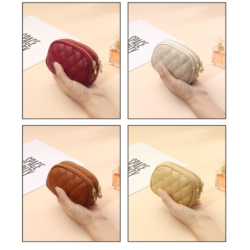 Youyo Ví Da Nhỏ Đựng Tiền Xu Có Dây Kéo Đôi Đính Kim Cương Giả Cho Nữ