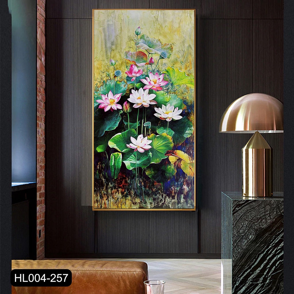 Tranh canvas treo tường hoa sen khổ dọc sang trọng HL257- 50 x 100 cm