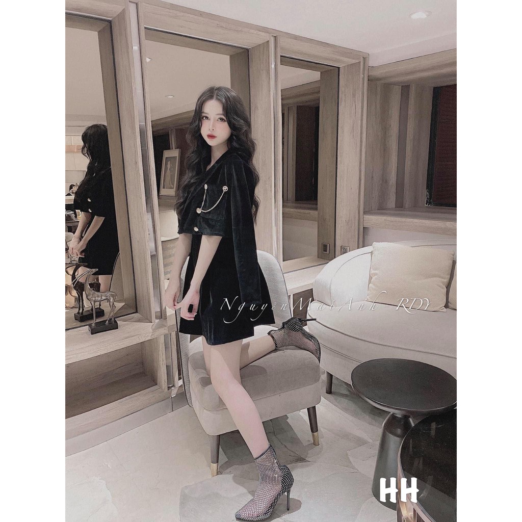 Sét Váy Áo Khoác Nhung Cổ Vest + Váy 2 Dây Body | BigBuy360 - bigbuy360.vn