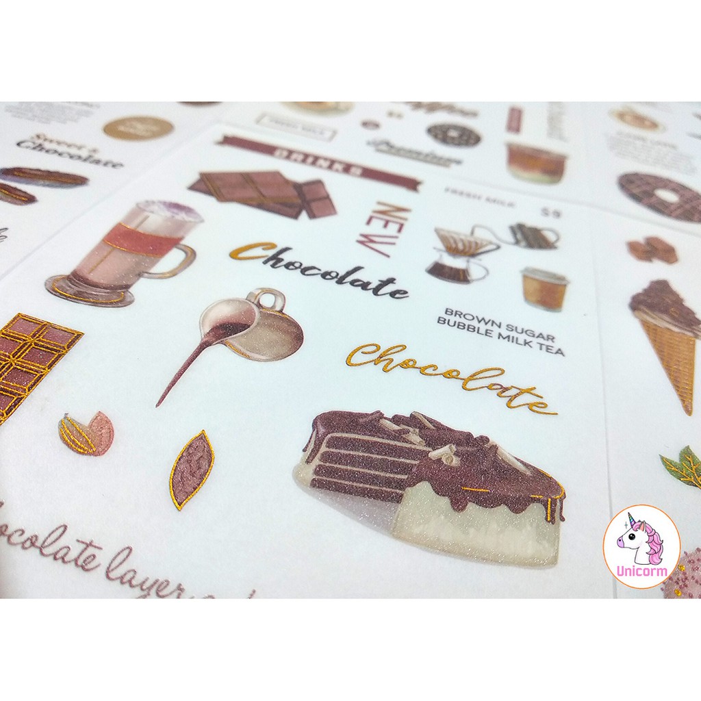 set 6 tấm sticker coffee and sweet time phong cách vintage siêu xinh - sticker dán trang trí planner sổ tay