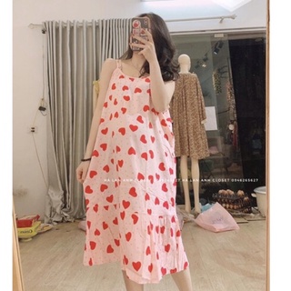 Váy lanh bầu sát nách, 2 dây, đồ bầu ngủ dáng xuông, mặc nhà mùa hè cho bầu, béo, sau sinh