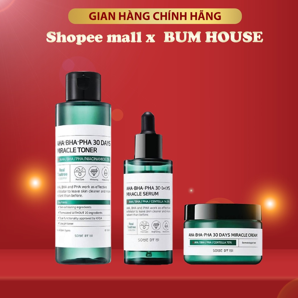 Bộ 3 Sản Phẩm Dưỡng Gỉam Mụn Some By Mi AHA- BHA-PHA 30 Days Miracle