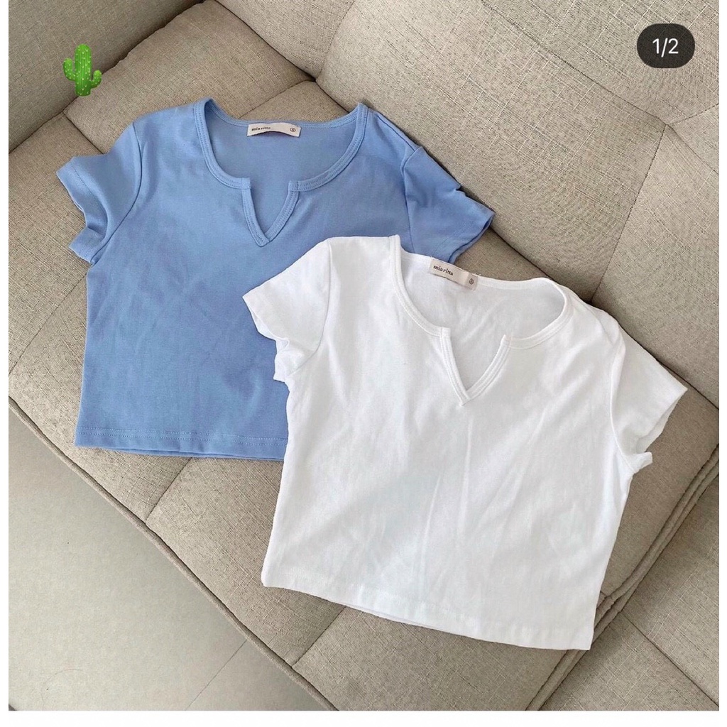 Áo kiểu croptop cổ núm trơn cực xinh , chất thun bozip mềm mịn