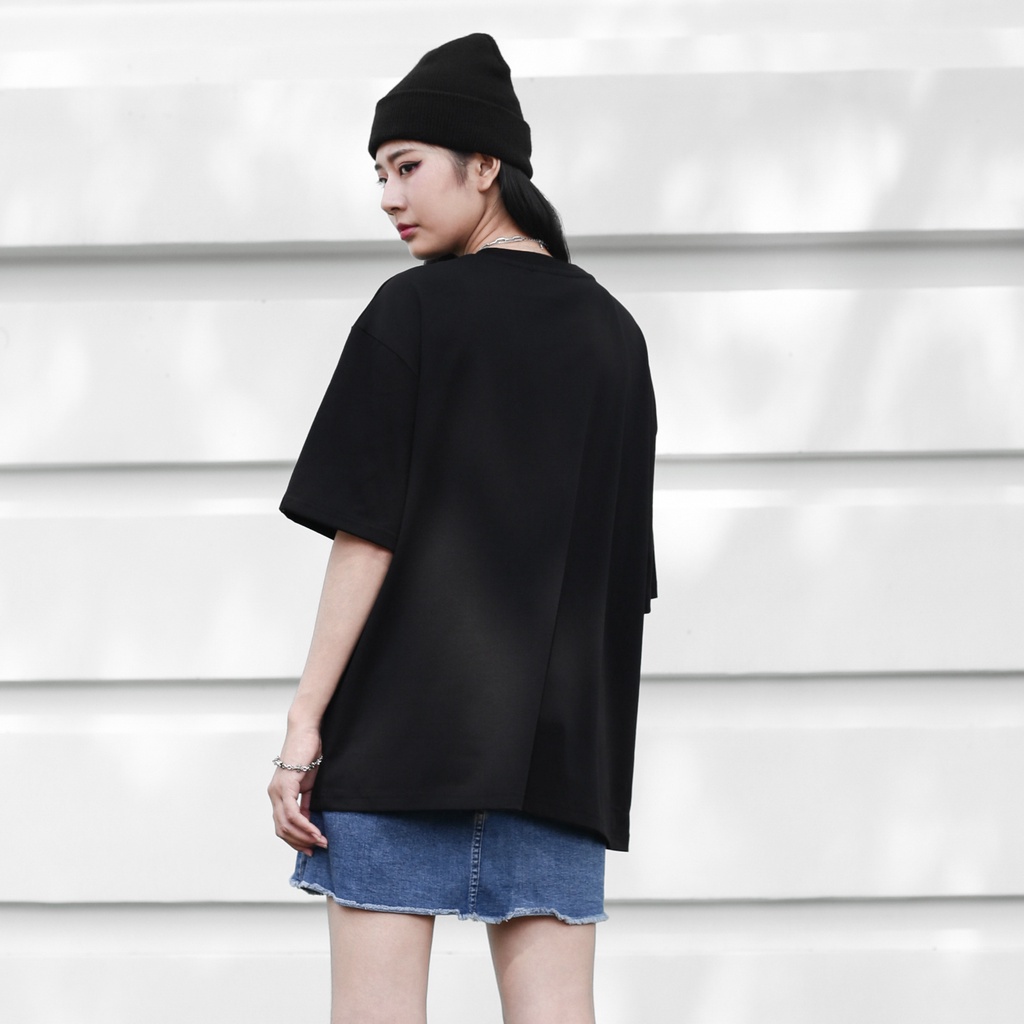 Áo Thun Đen Chữ Eclipse Họa Tiết In Hình Lửa Màu Cam Chất Liệu 100% Cotton Form Rộng Thoải Mái Unisex Nam Nữ