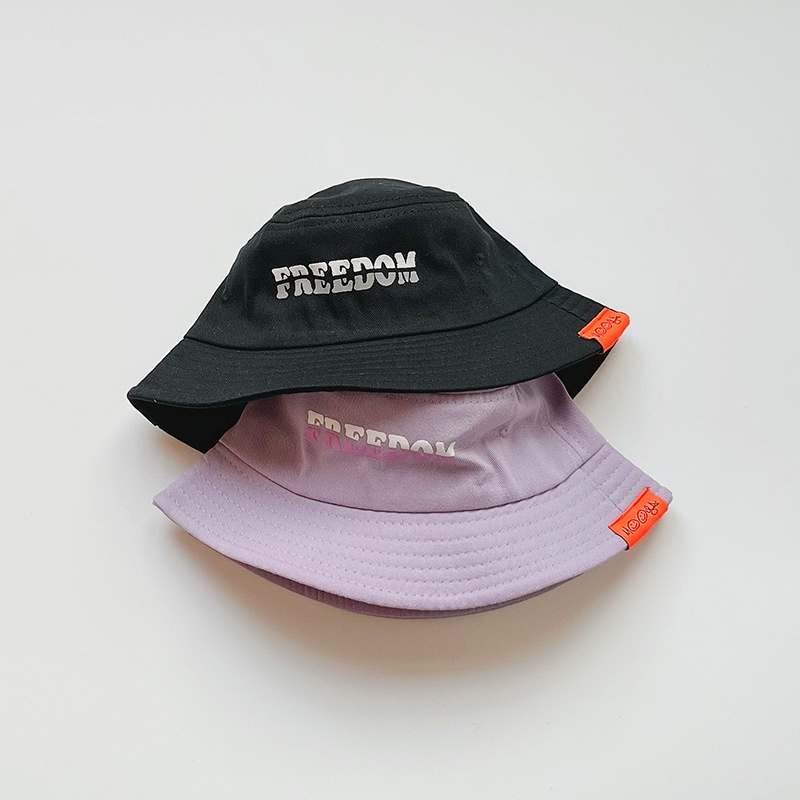 COD Kids Fisherman Hat Letter Printing Solid Color Boys and Girls Baby Bucket Hat