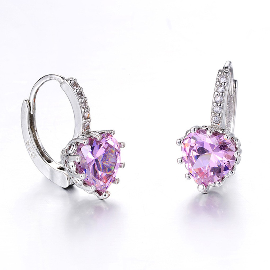 1 Đôi Khuyên Tai Đính Đá Hình Trái Tim Phong Cách Vintage