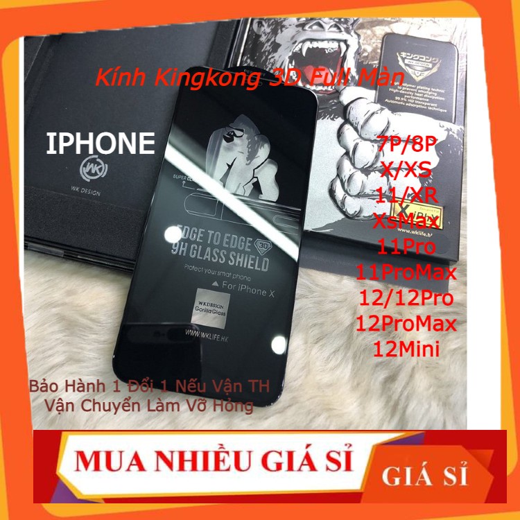 Kính Cường lực KingKong 3D IPHONE 15 14 Pro max 13 pro max 12 pro max 11 pro max x xs max xr Full Màn không hộp