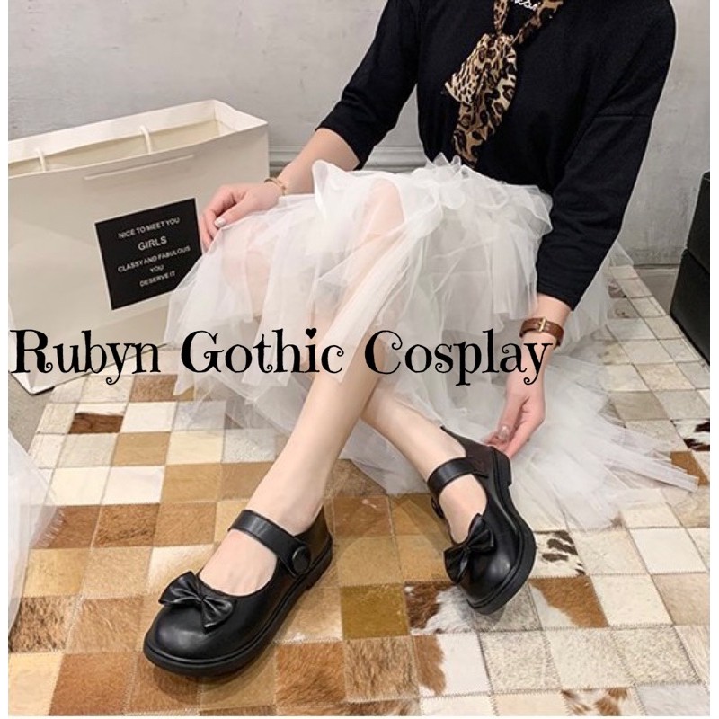 [CÓ SẴN]  Giày Búp Bê Lolita Đính Nơ Xinh Xắn ( Size 35 - 40 ) Màu Nâu và Đen