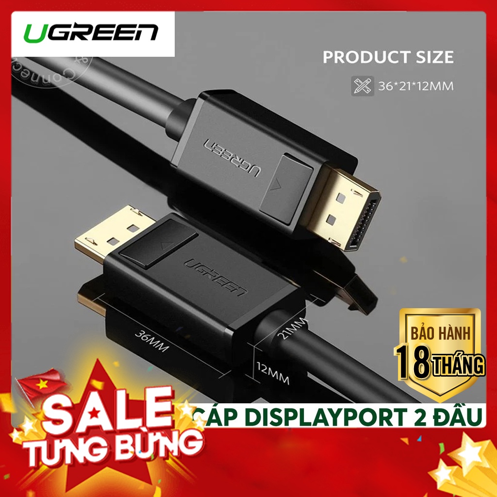 Dây Cáp Displayport to Displayport chuẩn 1.2 Hai Đầu Đực Ugreen DP102 Cao Cấp
