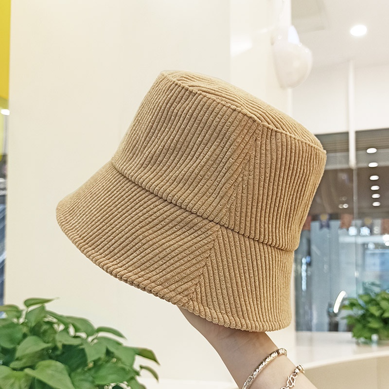 Nón Bucket Nhung Kẻ Màu Sắc Đơn Giản Phong Cách Retro Thời Trang Thu Đông Cho Nữ