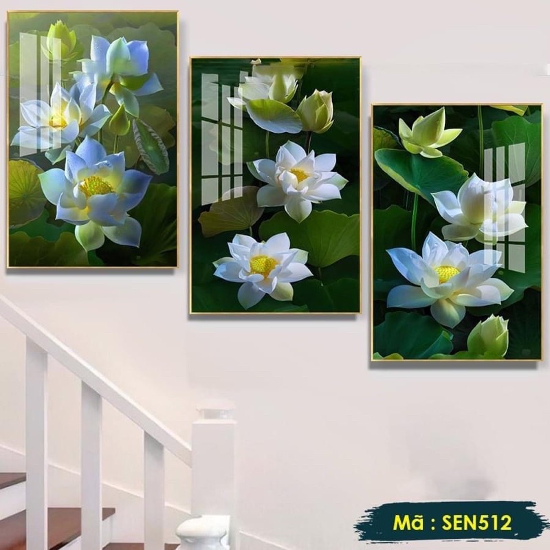 Bộ 3 Tranh Treo Tường Tráng gương Phòng Khách/ Ngủ/ Phòng ăn/ Nhà Nghỉ/ Cầu Thang Hoa Lá Hiện Đại