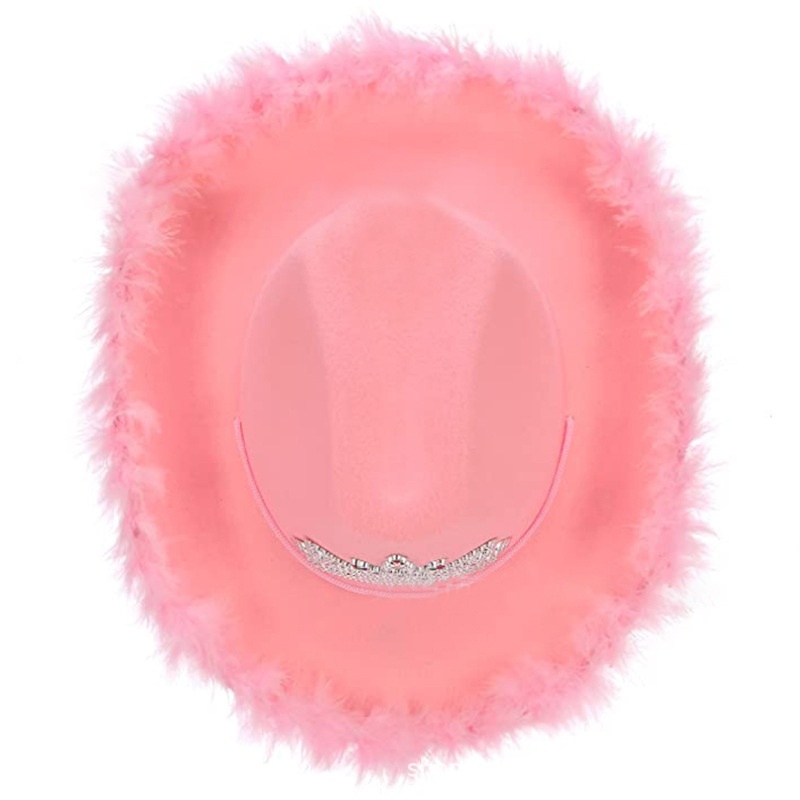 Mũ Cao Bồi Đính Lông Vũ Màu Hồng Cho Nữ