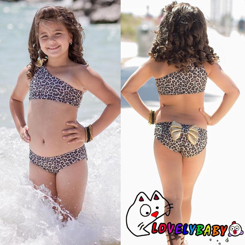 Bộ Bikini 2 Mảnh + Băng Đô Họa Tiết Da Báo Cho Bé Gái