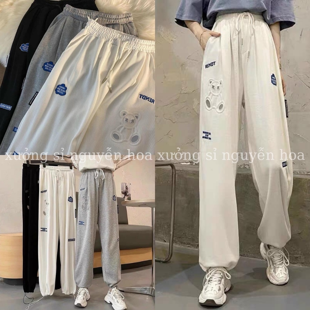 Quần bom nỉ - quần bom dập nổi hình gấu kiểu dáng unisex nam nữ mặc được (kèm video/ảnh thật) Xưởng Sỉ Nguyễn Hoa