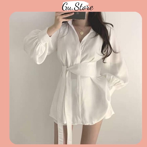 ✼✻❁Set Váy Sơ Mi Hai Màu Đen Trắng Kèm Đai Buộc Uzzlang Gu store Hot Trend 2021 Ba Món Kết Hợp Được Nhiều Phong Cách mã0