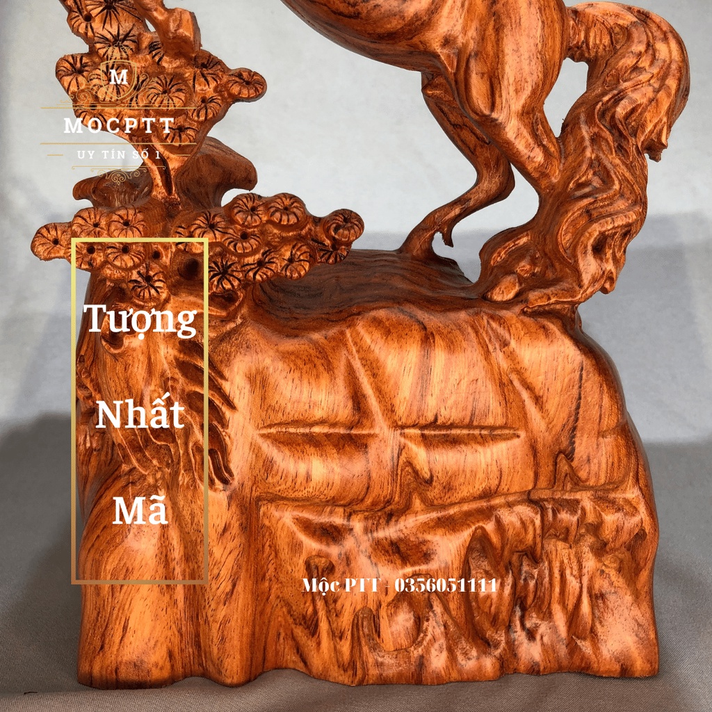 Tượng gỗ con Ngựa mẫu Nhất Mã Phi Thiên gỗ Hương Đá , Munnn Đuôi Công cao 30 40 Cm