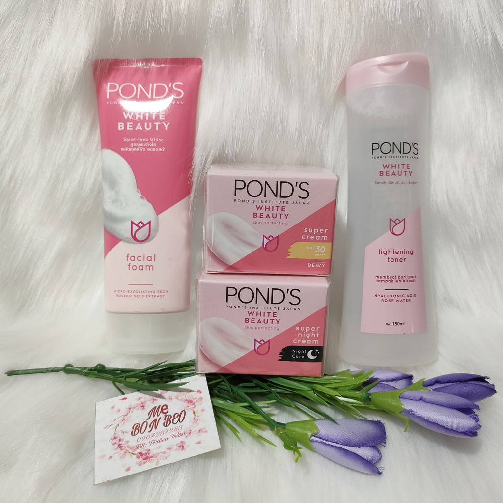 Bộ sản phẩm Pond's Trắng Hồng Rạng Rỡ (Sữa Rửa Mặt, Kem Dưỡng Ngày Và Đêm, Nước Hoa Hồng)