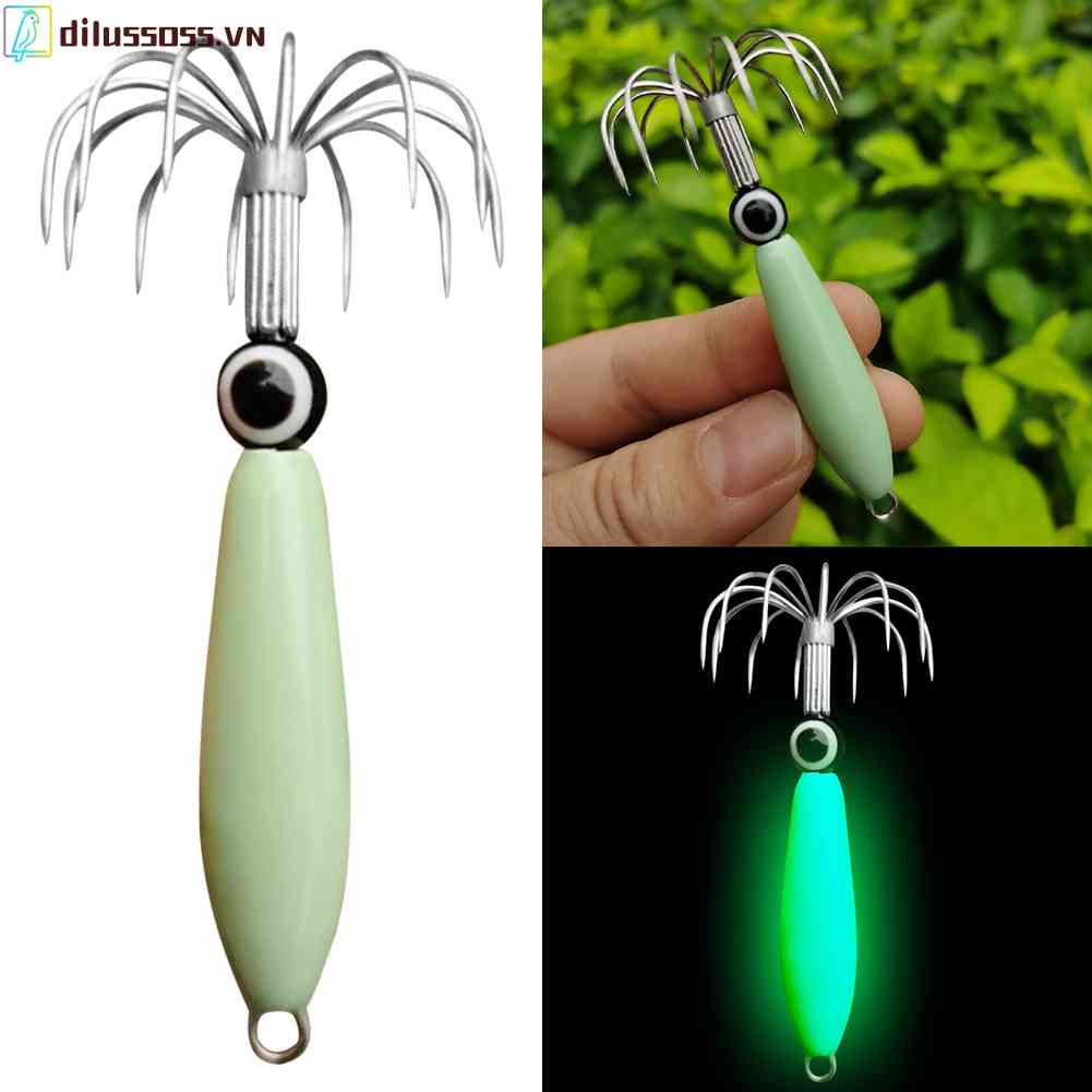 Mồi Câu Cá Hình Mực Phát Sáng Có Lưỡi Câu