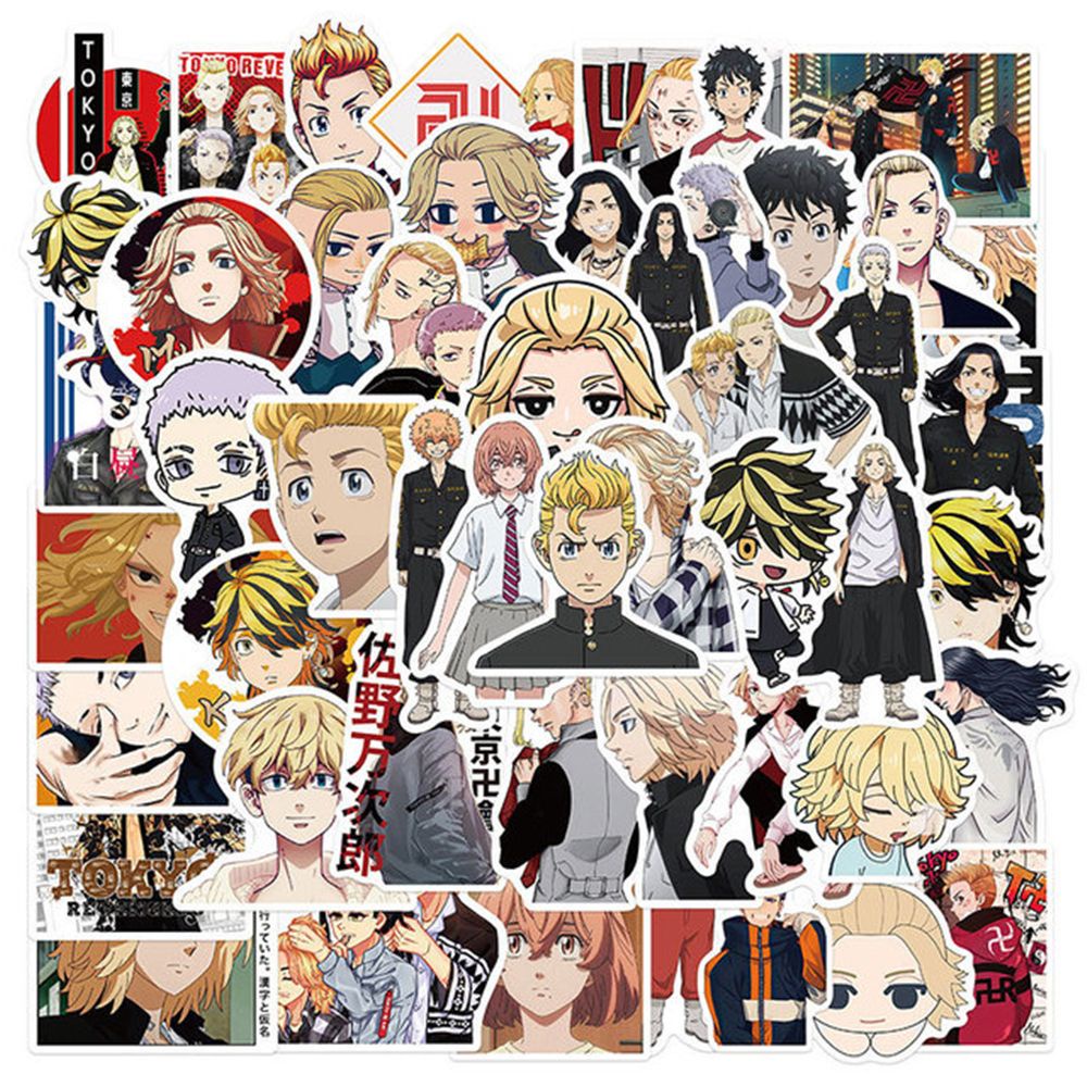 KUNHEV Set 50 miếng dán chống thấm nước họa tiết anime Tokyo Revengers Hanagaki Budo dùng trang trí laptop / vali