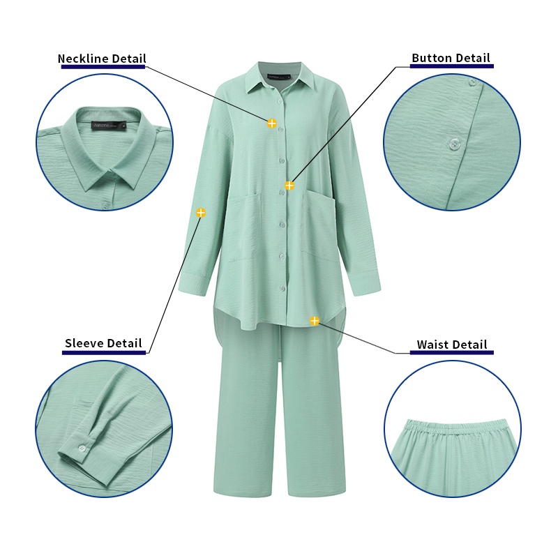 Áo tay dài và quần ZANZEA phong cách Hồi giáo cho nữ