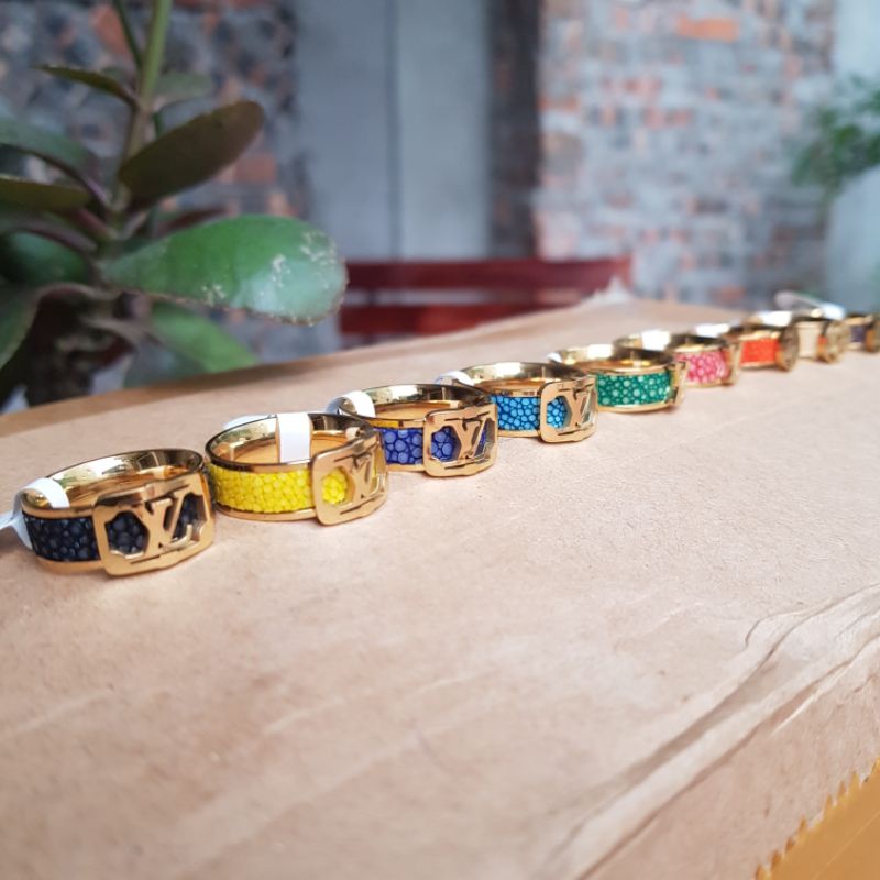 Nhẫn LuonVuituoi mạ vàng khảm da cá đuối phong thủy