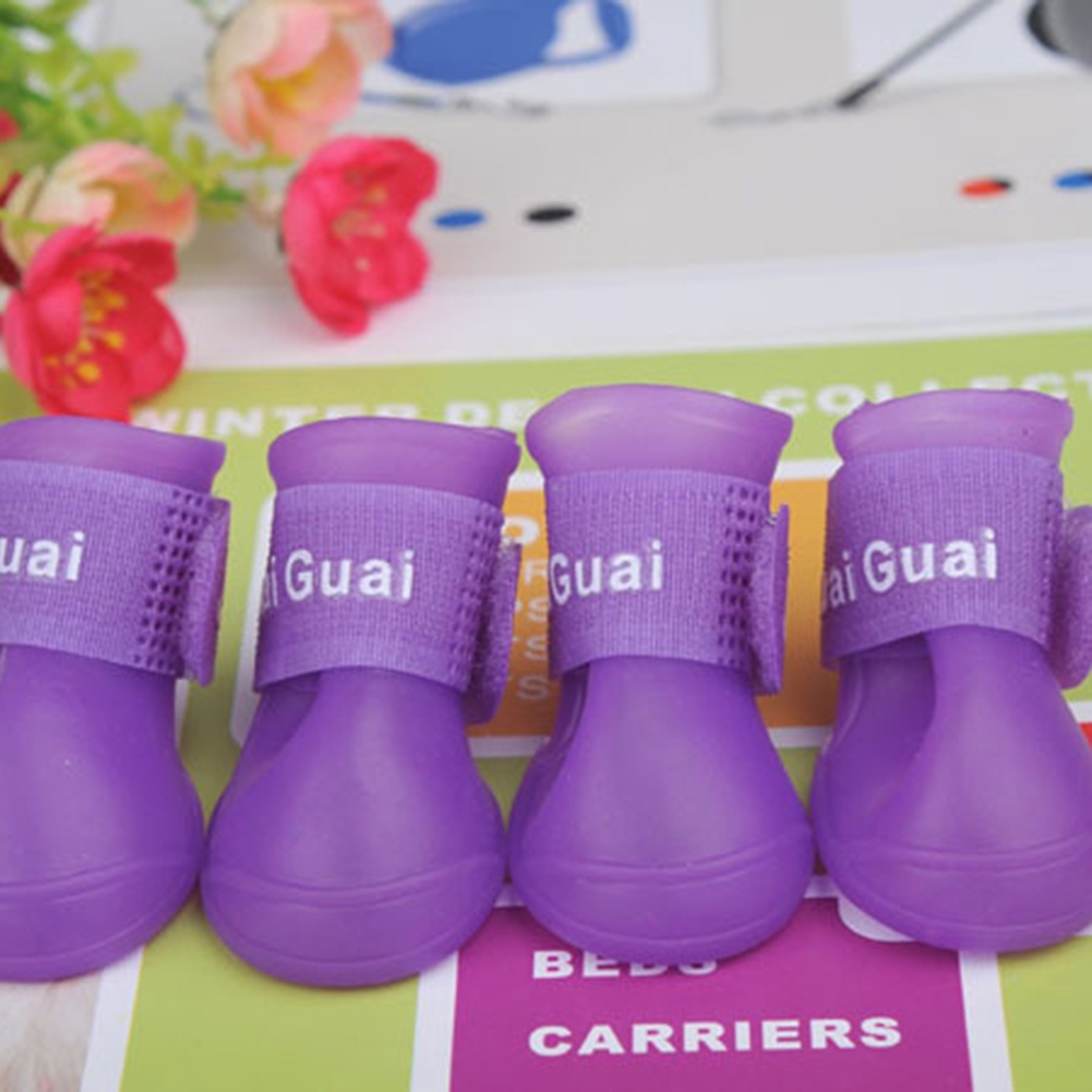 Set 4 giày đi mưa chống thấm nước màu sắc dễ thương cho cún cưng